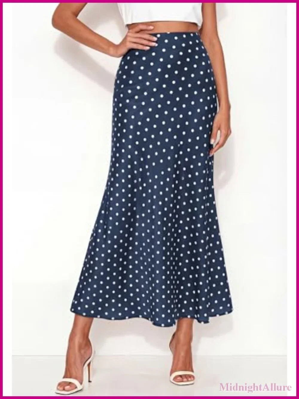 Satin Midi A-Line Skirt High Waisted Elastic Waist Silk Like Party